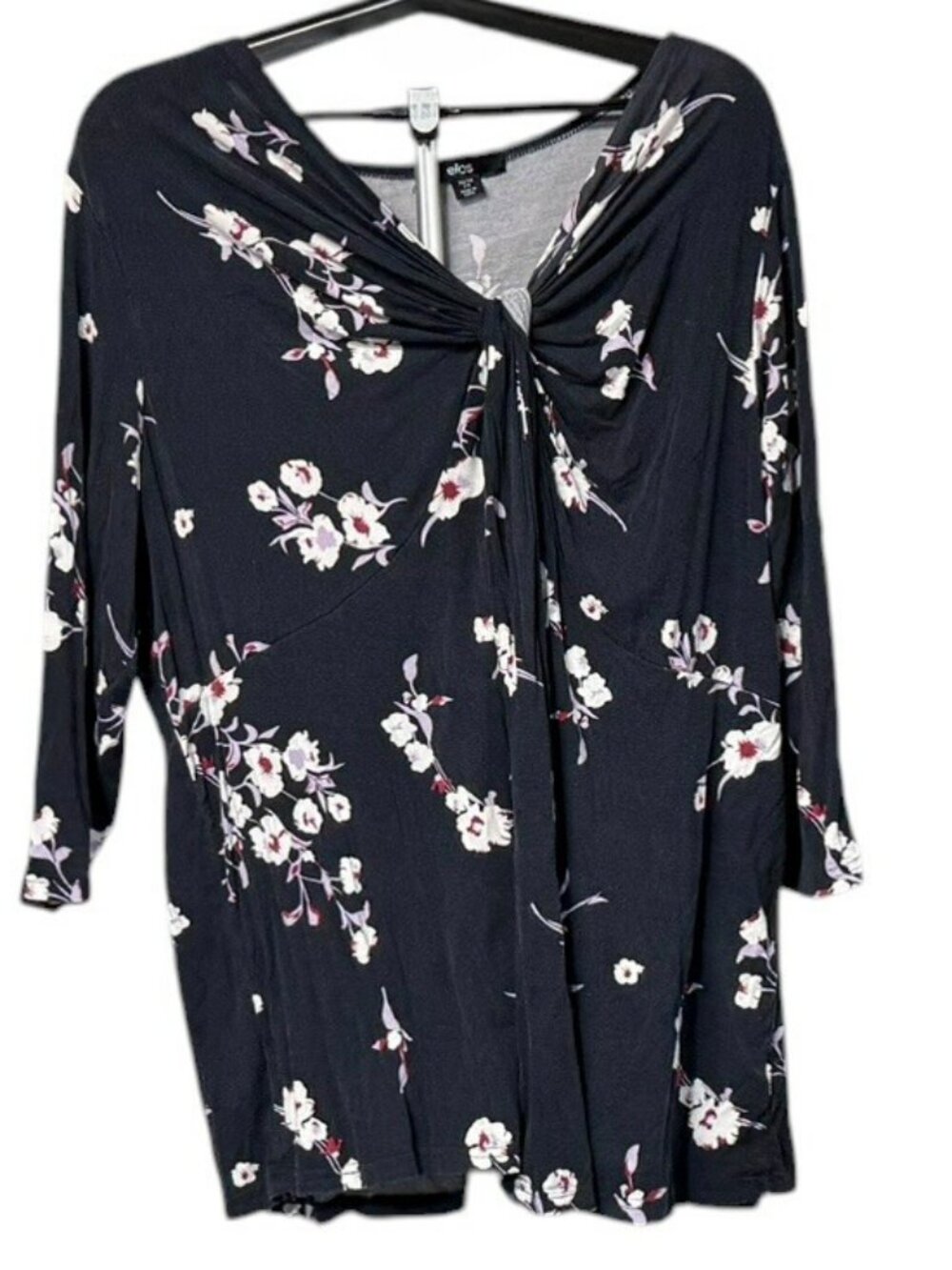 Women's Plus Size Ellos V Neck Knotted Front Blouse - Floral - 26/28